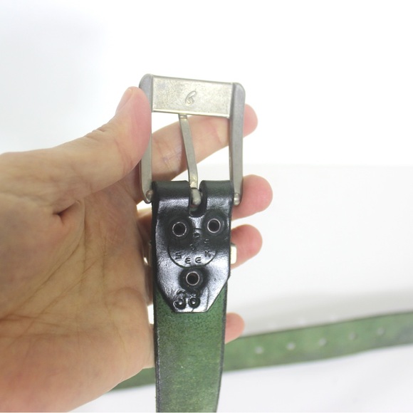 Dark Green Leather Belt with Silver Buckle - Picture 4 of 8